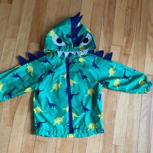 Kids Green Dino Hooded Raincoat with Spikes
